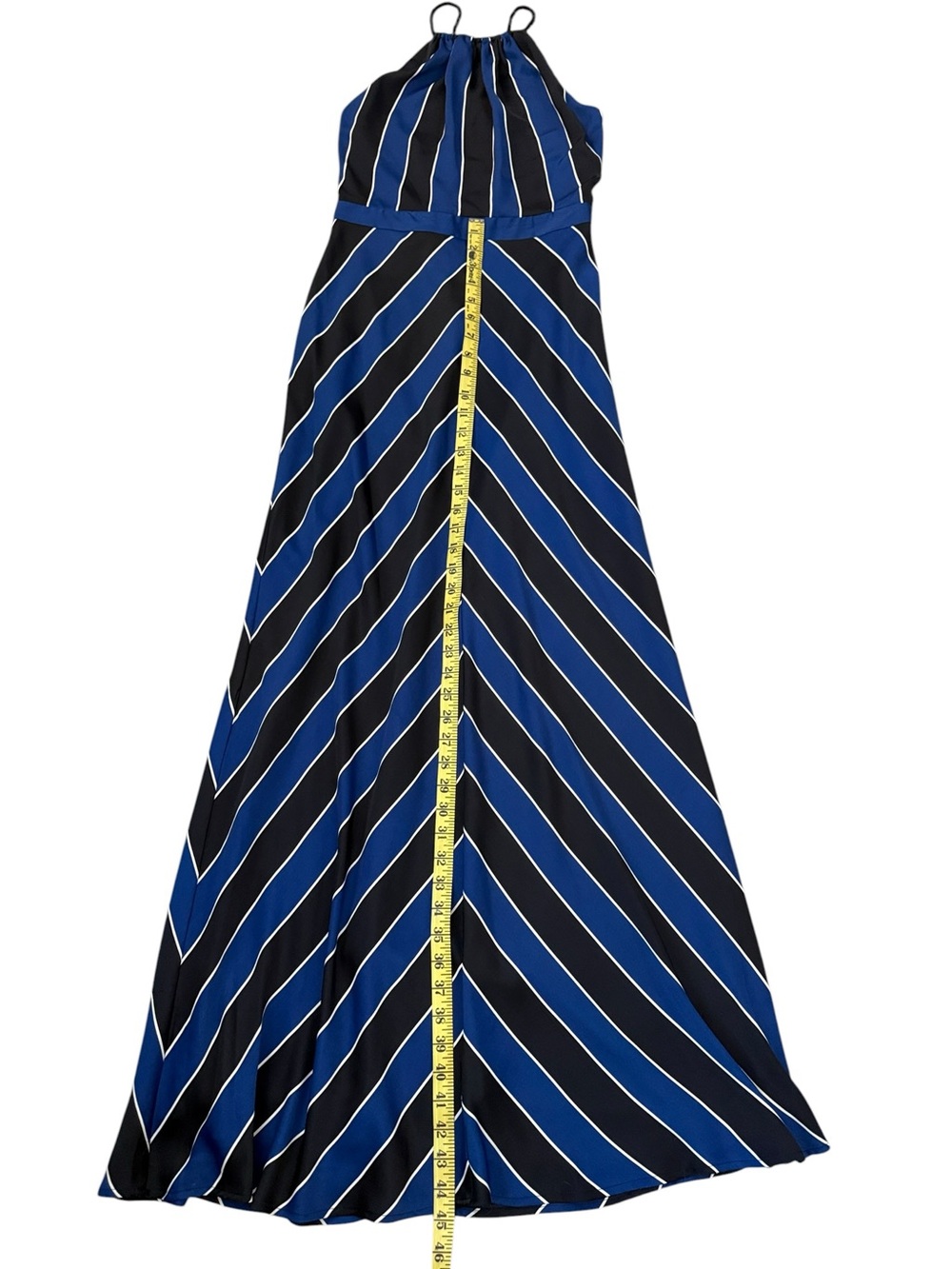 Guess Y2K Halter Maxi Dress Blue Black Chevron Lace Up Back Size 6 - Picture 12 of 13